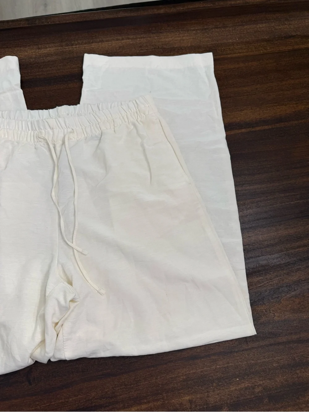 H&M Wide Leg Drawstring Pants in Cream